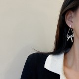 Wholesale Sterling Silver Pin Bowknot Earrings Women's Full Diamond Chain Earrings Jewelry Gift