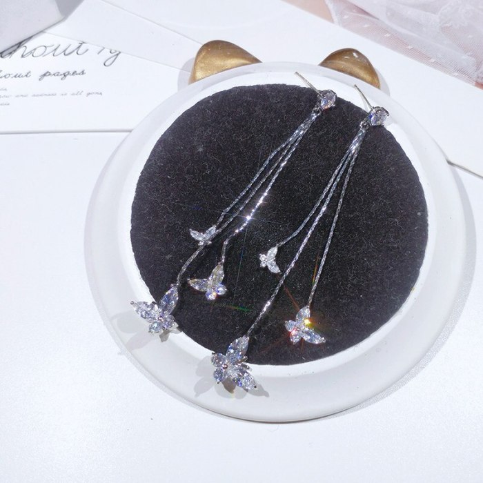 Wholesale Butterfly Earrings Long Tassel Earrings Zircon Sterling Silver Pin Stud Earrings for Women Jewelry Gift