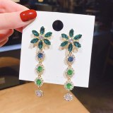 Wholesale 925 Silver Stud Earrings Green Crystal Flower Earrings Women's Long Earrings Jewelry Gift