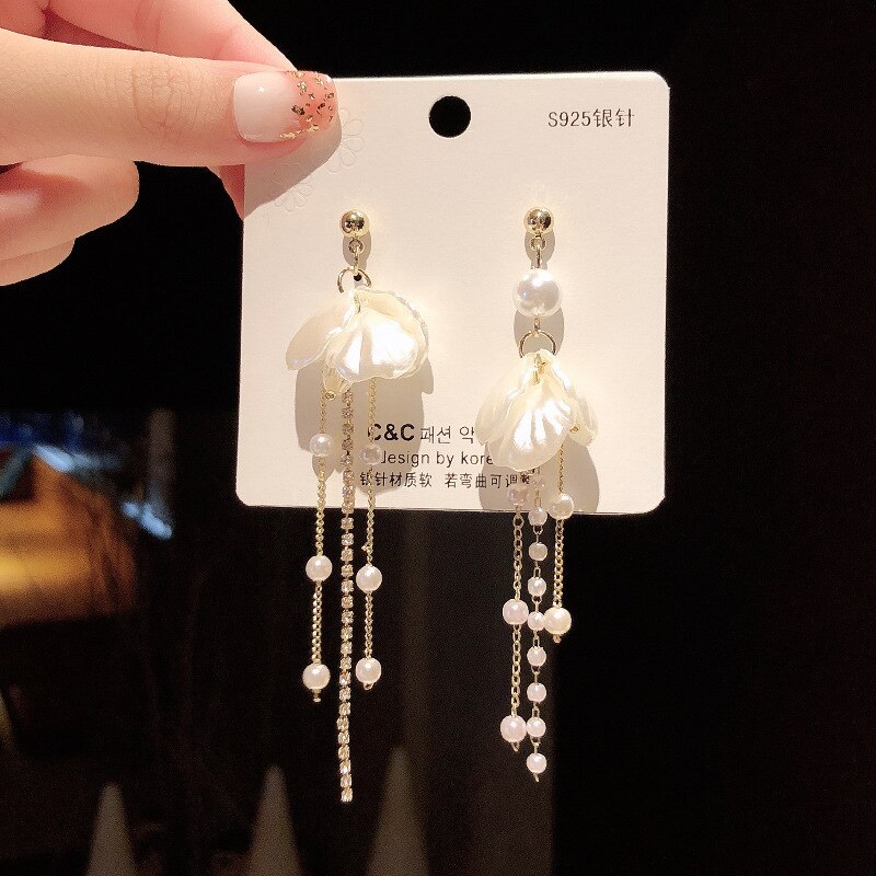 Wholesale 925 Silver Pin Earrings Women's Stud Earrings Pearl Tassel Eardrops Earrings Jewelry Gift