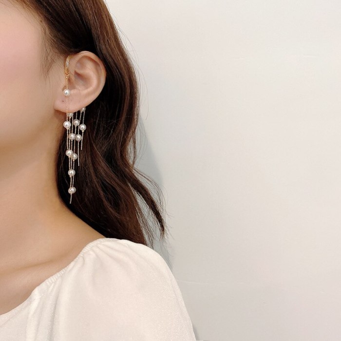 Wholesale Earrings Female Hanging Ear Long Pearl Tassel without Piercing Drop Earrings Jewelry Gift