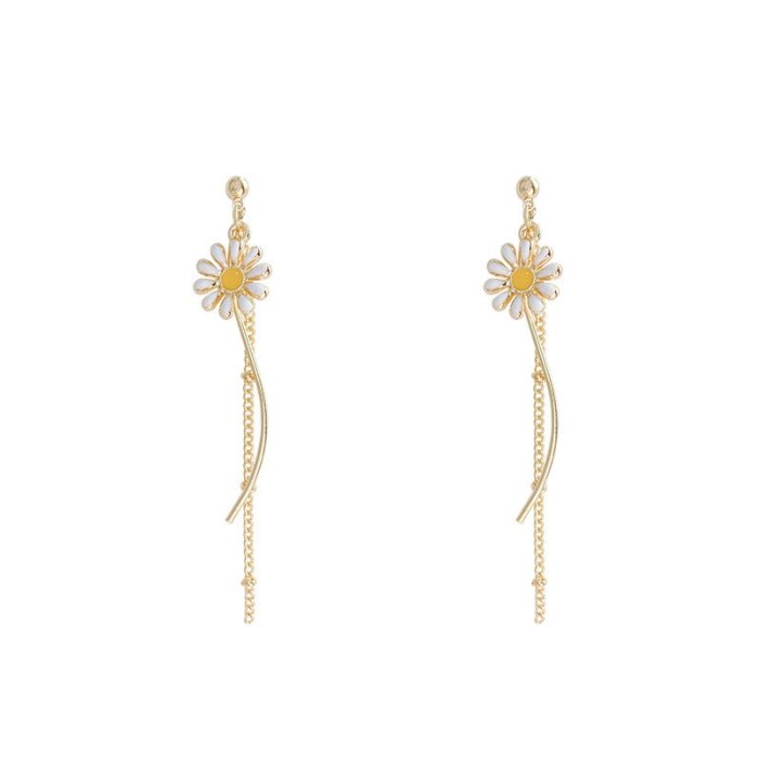 Wholesale 925 Silver Pin Daisy Earrings Women's Long Tassel Ear Studs Jewelry Gift