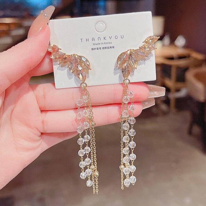 Wholesale Sterling Silver Pin New Angel Wings Earrings for Women Pearl Long Tassel Studs Earrings Jewelry Gift