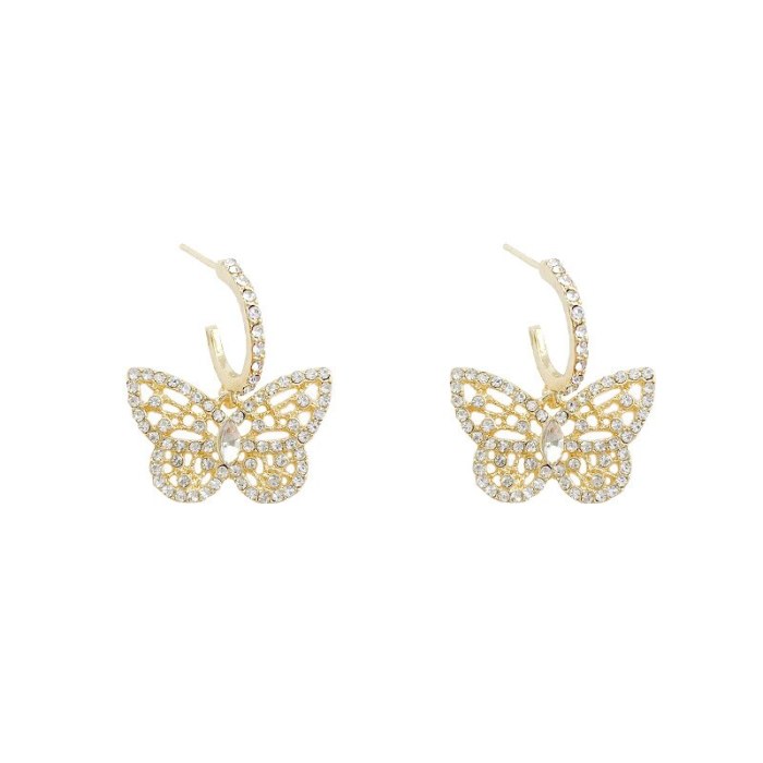 Wholesale Sterling Silver Pin Full Diamond Butterfly Earrings for Women Jewelry Gift