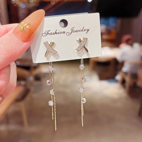 Wholesale Sterling Silver Pin Long Fringe Earrings Female Geometric Ear Studs Jewelry Gift