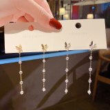 Wholesale Sterling Silver Pin Long Fringe Earrings Butterfly Studs Crystal Eardrops Drop Earrings Jewelry Gift