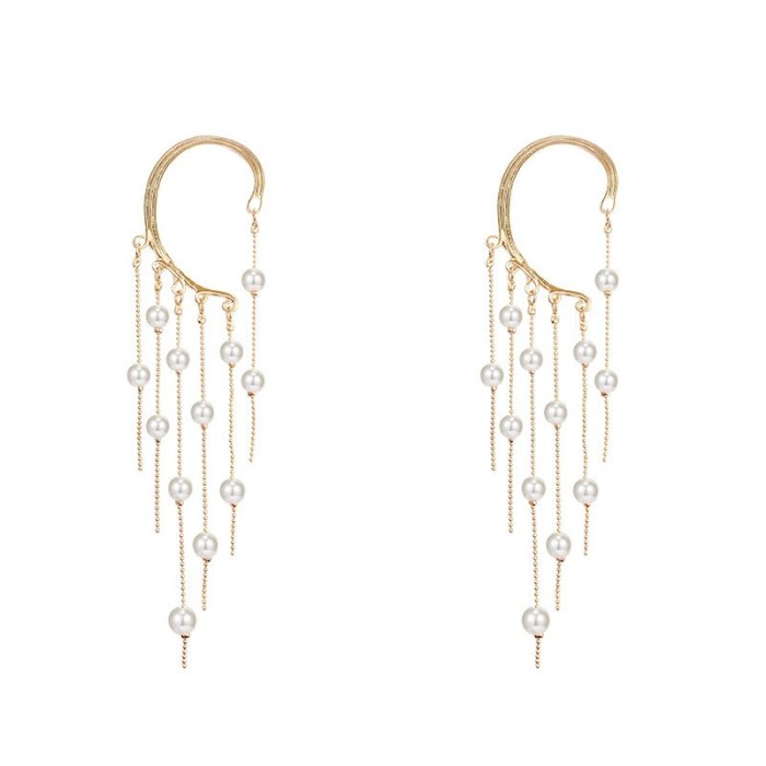 Wholesale Earrings Female Hanging Ear Long Pearl Tassel without Piercing Drop Earrings Jewelry Gift