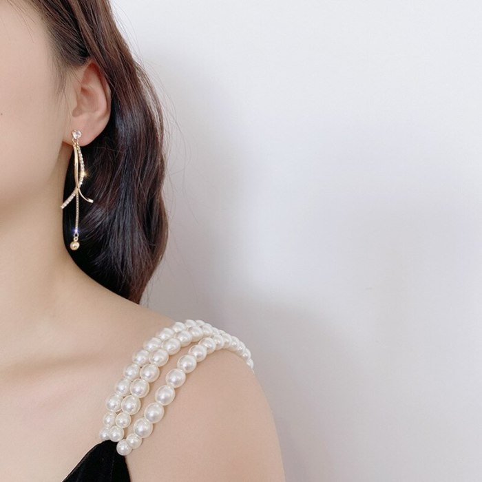 Wholesale 925 Silver Pin Pearl Tassel Earrings Female Long Eardrop Stud Earrings Jewelry Gift