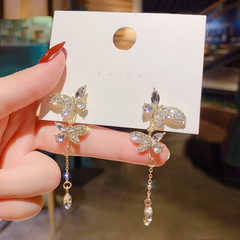 Wholesale Sterling Silver Pin Long Tassel Butterfly Earrings Eardrops Jewelry Gift