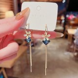 Wholesale Sterling Silver Pin Long Fringe Earrings Sapphire Ear Studs Earrings Jewelry Gift