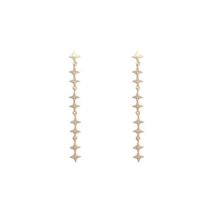 Wholesale Sterling Silver Pin Diamond Long Earrings Women's Geometric Tassel Earrings Jewelry Gift