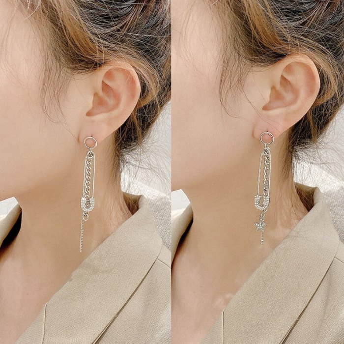Wholesale Sterling Silver Pin Full Diamond Pin Long Earrings Tassel Fashion Earrings Ear Studs Jewelry Gift