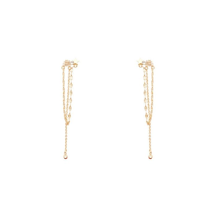 Wholesale Sterling Silver Pin Pentagram Zircon Long Earrings Women's Chain Tassel Earrings Jewelry Gift