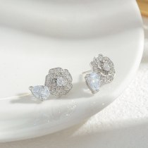 Wholesale Zircon Flower Stud Earrings for Women Sterling Silver Pin Post Earrings Eardrops Jewelry Gift