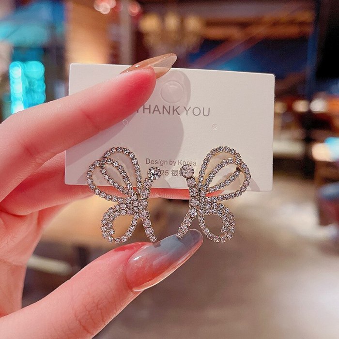 Wholesale Sterling Silver Pin Post New Diamond Butterfly Earrings Female Women Stud Earrings Jewelry Gift