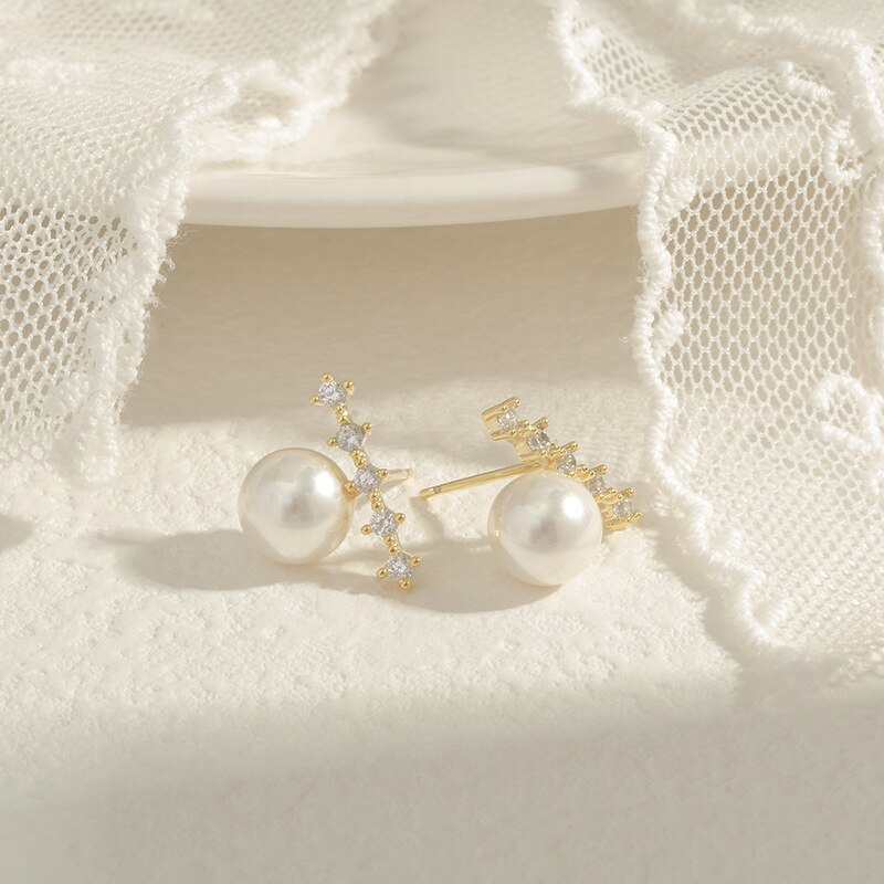 Wholesale Sterling Silver Pin Post Zircon Pearl Stud Earrings Women's Earrings Jewelry Gift