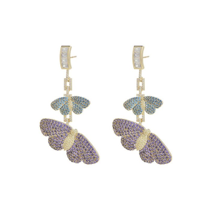 Wholesale Color Zircon Butterfly Studs Female Women Sterling Silver Pin Post Earrings Eardrops Jewelry Gift