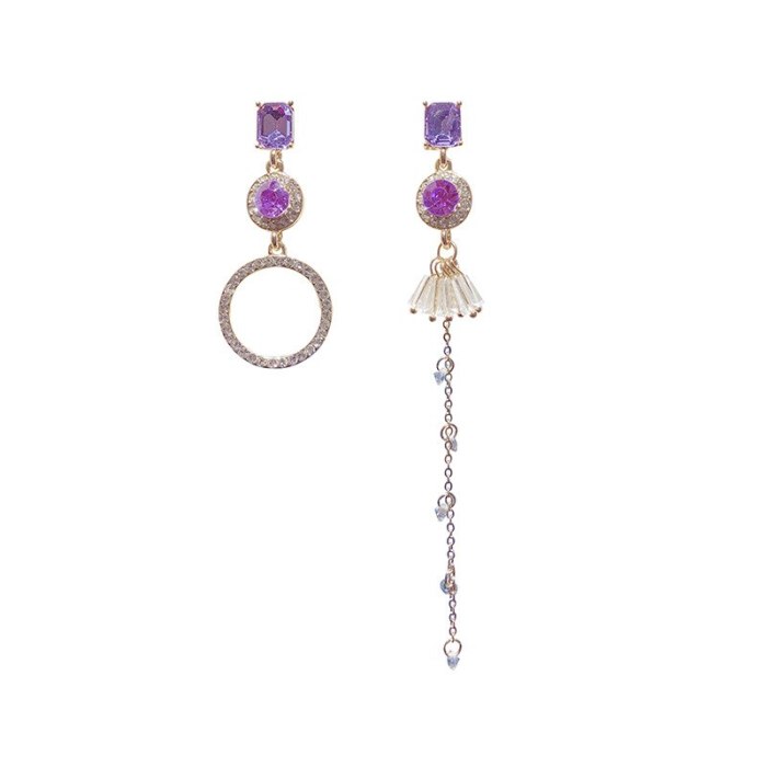 Wholesale Sterling Silver Pin Post Asymmetric Purple Zircon Earrings Female Women Stud Earrings Jewelry Gift