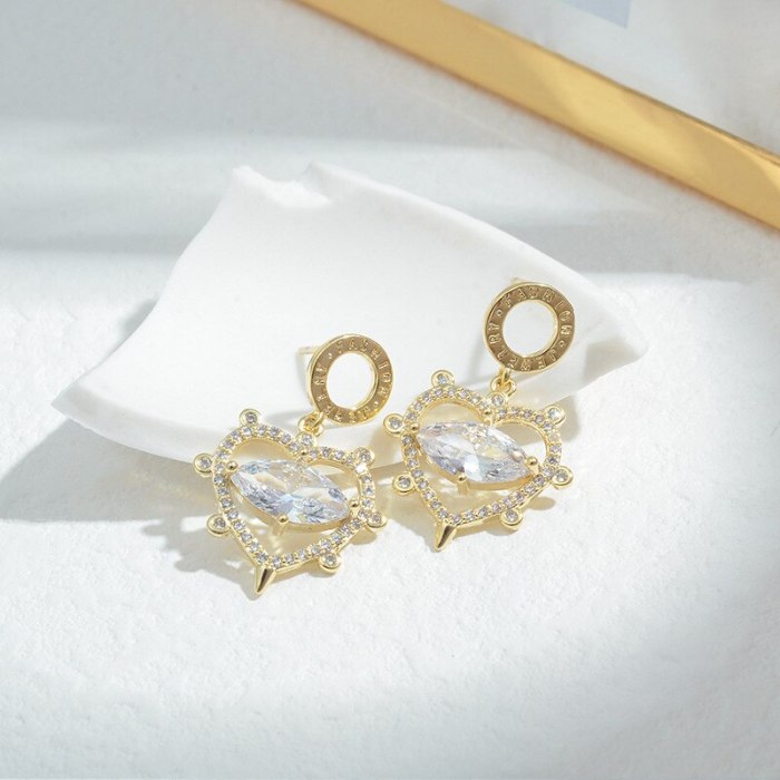 Wholesale Sterling Silver Pin Post Heart-Shaped Zircon Ear Stud Earring Women Jewelry Gift
