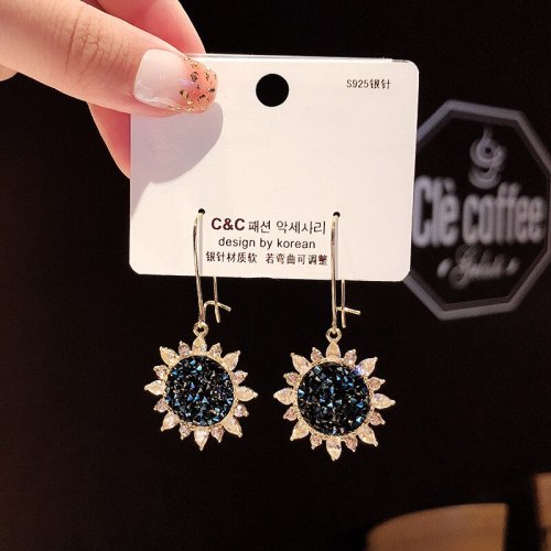 Wholesale Blue Crystal Circle Rhinestone Earrings Female Women Stud Earrings Jewelry Gift