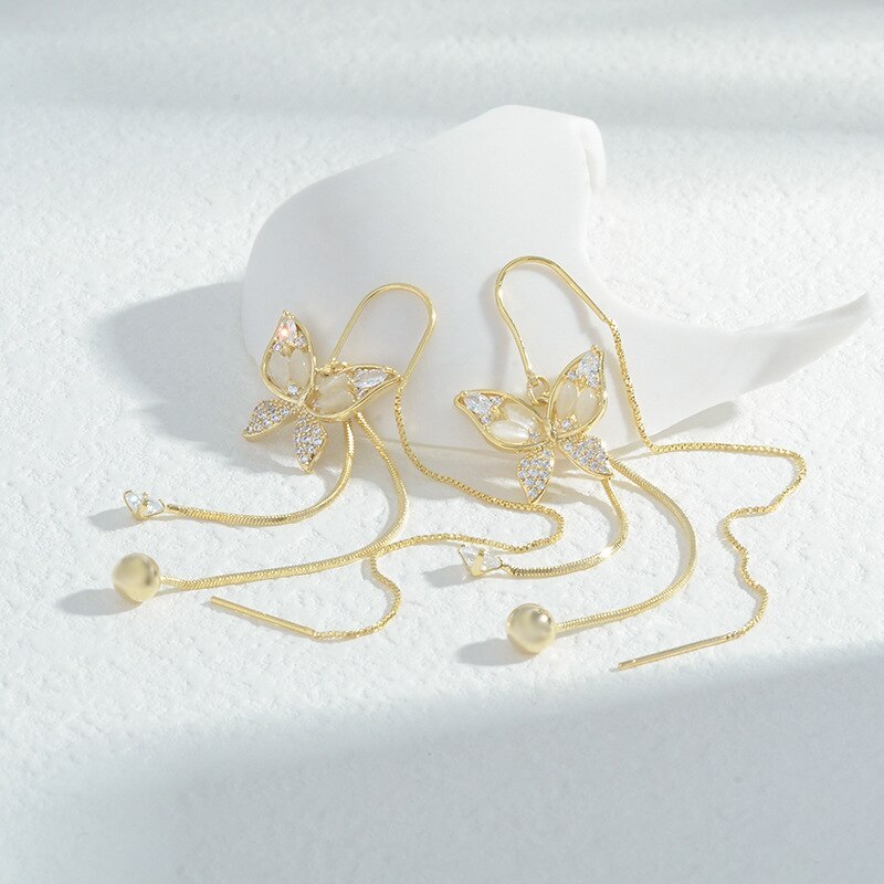 Wholesale Tassel Earrings New Butterfly Earrings Cat's Eye Sterling Silver Pin Post Stud Earrings for Women Jewelry Gift