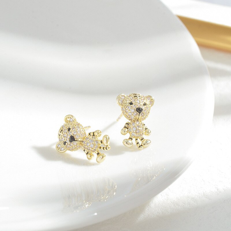 Wholesale Zircon Diamond Tiger Stud Earrings for Women Sterling Silver Pin Post Eardrops Earrings Jewelry Gift