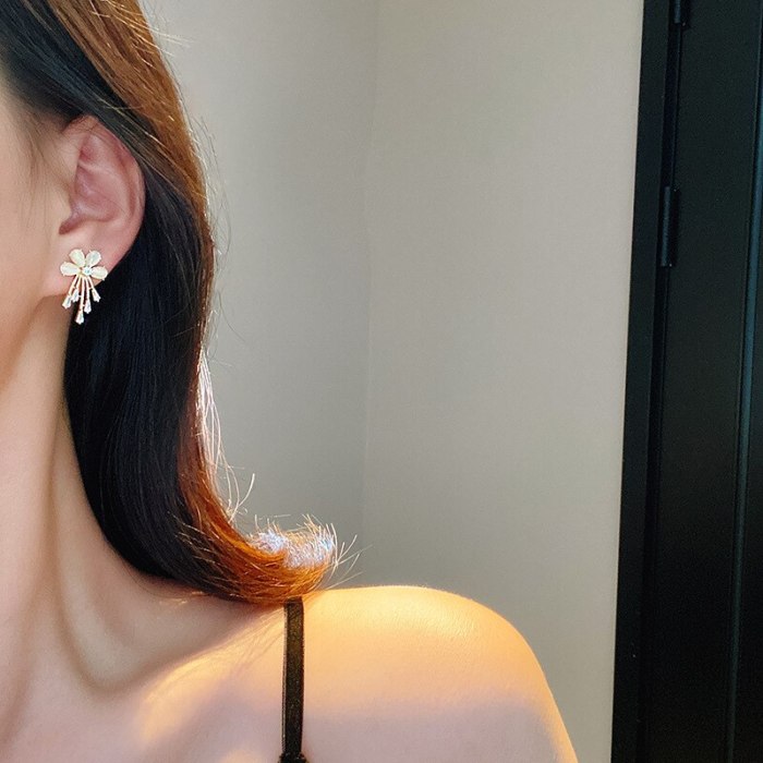 Wholesale New Geometric Flower Tassel Opal Earrings Female Women 925 Silver Stud Earrings Jewelry Gift