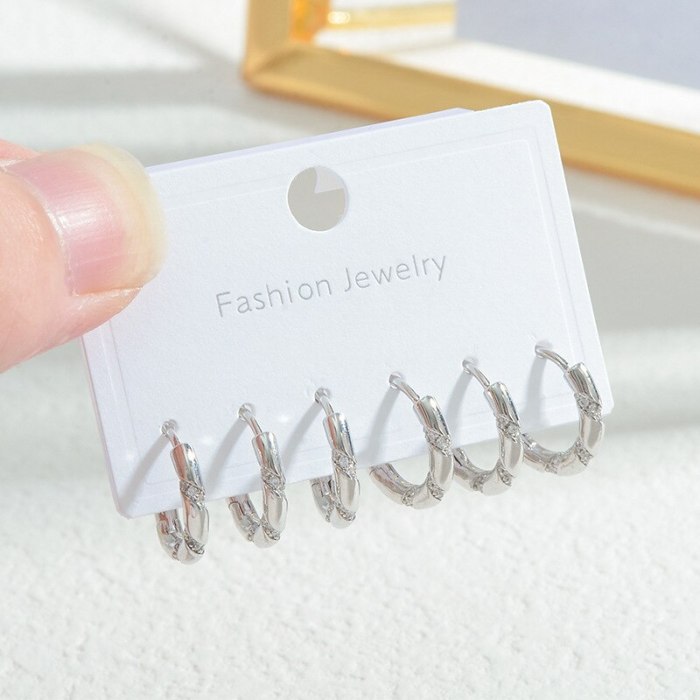 Wholesale Copper Plated Real Gold Ear Clip Female Women One Card Three Pairs Set Earrings Fashion Jewelry Gift