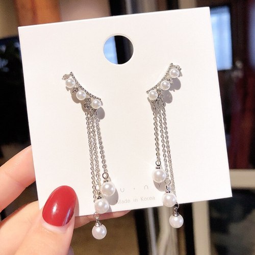 Wholesale Sterling Silver Pin Post Earrings Women's Pearl Long Tassel Earrings Jewelry Gift