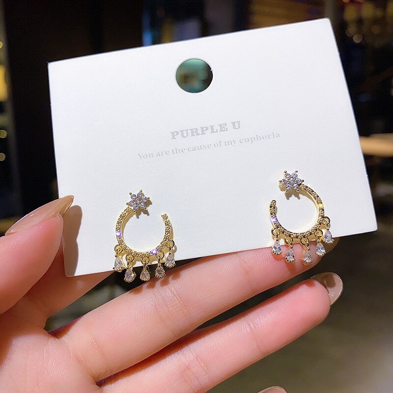 Wholesale 925 Silver Pin Post Zircon Flower Tassel Rhinestone Earrings Female Women Eardrops Earrings Jewelry Gift