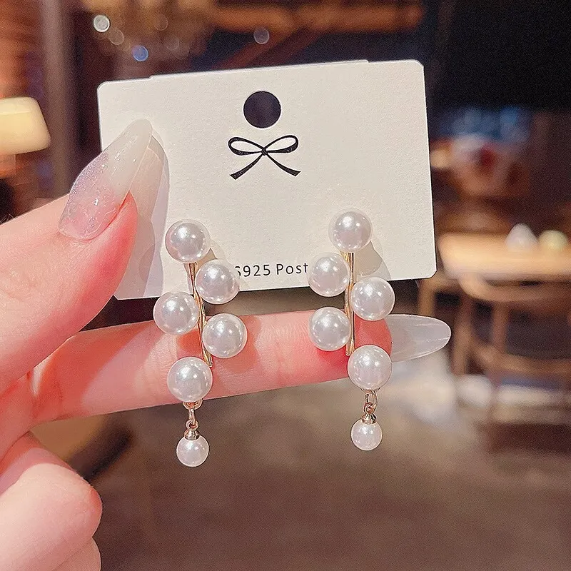 Wholesale Sterling Silver Pin Post Pearl Tassel Earrings Female Women Stud Earrings Jewelry Gift
