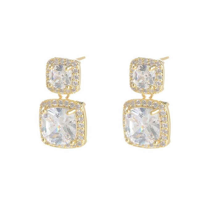 Wholesale Sterling Silver Pin Post Geometric Square Zircon Stud Earrings for Women Eardrops Earrings Jewelry Gift