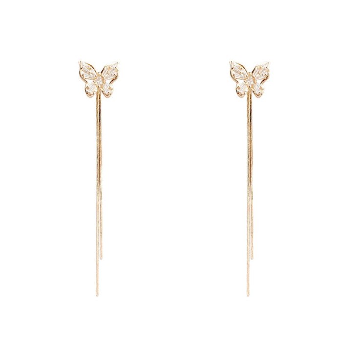 Wholesale Sterling Silver Pin Post Butterfly Zircon Earrings Women's Long Tassel Earrings Jewelry Gift