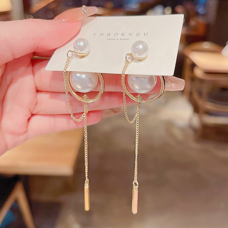 Wholesale New Pearl Tassel Long Earrings Women's Sterling Silver Pin Post Stud Earrings Jewelry Gift