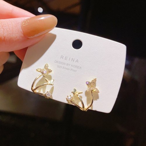 Wholesale Sterling Silver Pin Post Butterfly Earrings Female Women Zircon Ear Studs Earrings Jewelry Gift