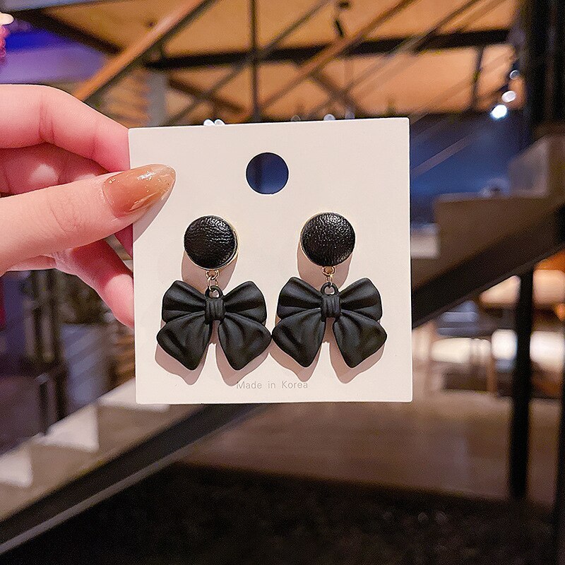 Wholesale Black Bowknot Earrings for Women 925 Silver Stud Earrings Jewelry Gift