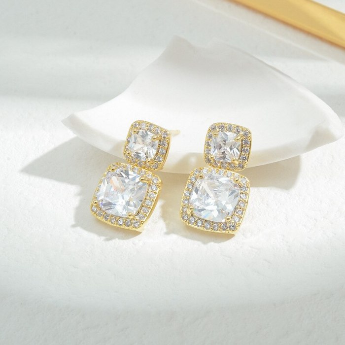Wholesale Sterling Silver Pin Post Geometric Square Zircon Stud Earrings for Women Eardrops Earrings Jewelry Gift