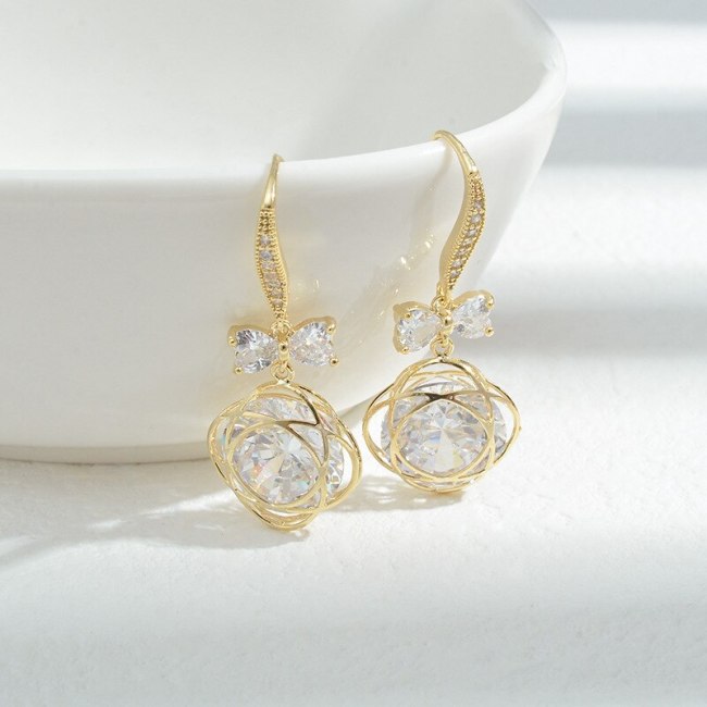 Wholesale Sterling Silver Pin Post Zircon Bow Earrings Ear Studs Female Women Accessories Jewelry Gift