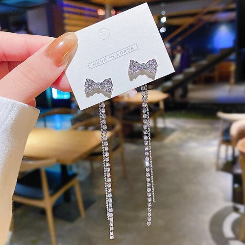 Wholesale Sterling Silver Pin Post Bow Earrings Women's Long Tassel Earrings Jewelry Gift