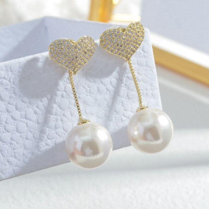 Wholesale Sterling Silver Pin Post Heart Pearl Earrings Women's Heart-Shaped Studs Peach Love Earrings Jewelry Gift