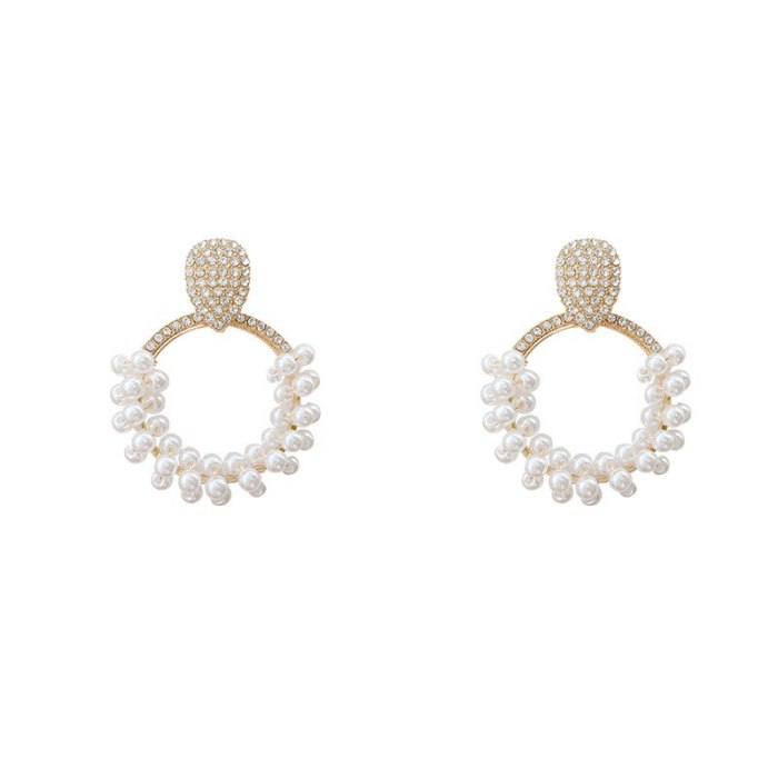 Wholesale Sterling Silver Pin Post Rhinestone Earrings Pearl round Ear Stud Earring round Ring Earrings Women Jewelry Gift