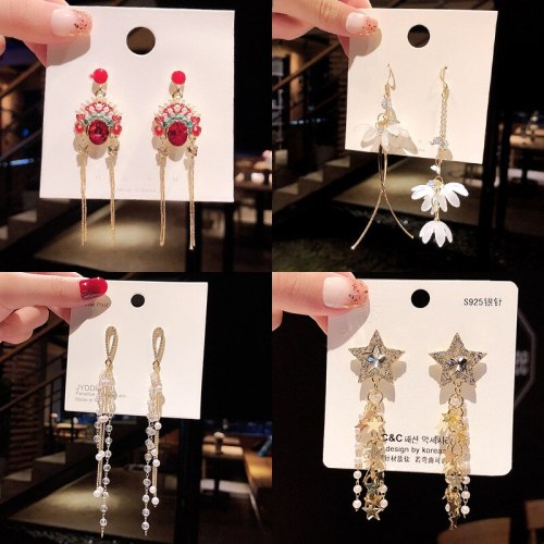 Wholesale Earrings 925 Silver Stud Earrings Pearl Earrings for Women Long Tassel Earrings Jewelry Gift