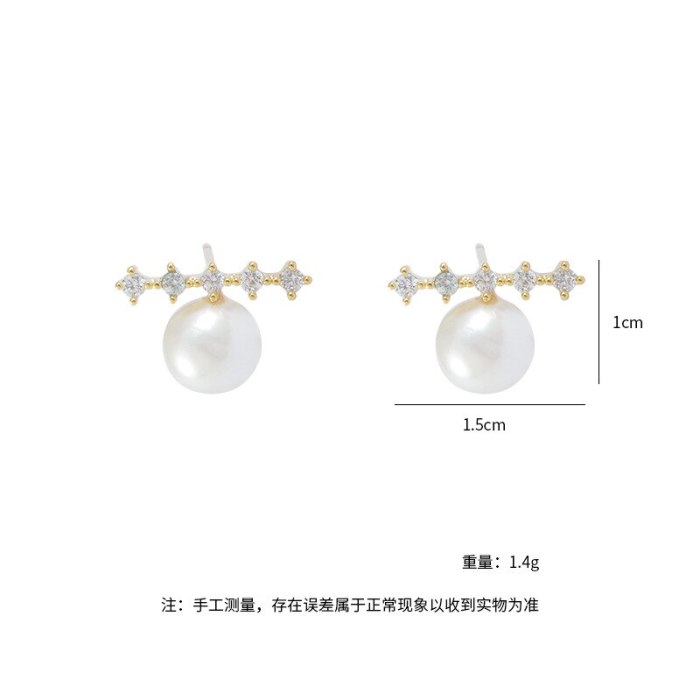 Wholesale Sterling Silver Pin Post Zircon Pearl Stud Earrings Women's Earrings Jewelry Gift