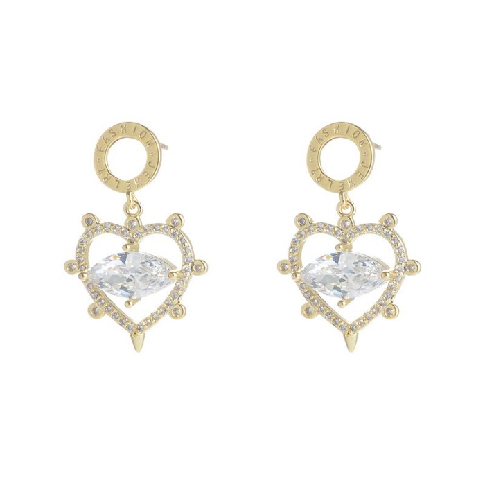 Wholesale Sterling Silver Pin Post Heart-Shaped Zircon Ear Stud Earring Women Jewelry Gift