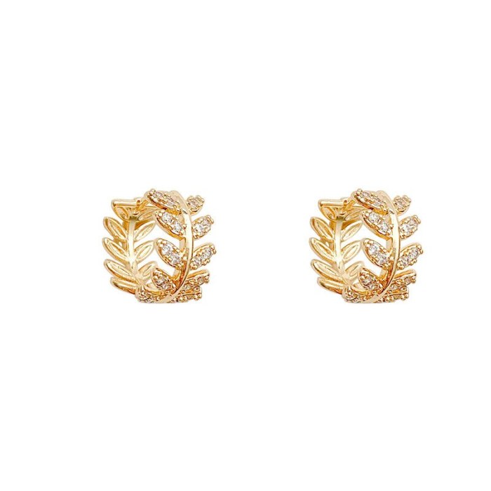 Wholesale 925 Silver Pin Post Copper Plating Leaves Circle Ear Studs Earrings for Women Jewelry Gift