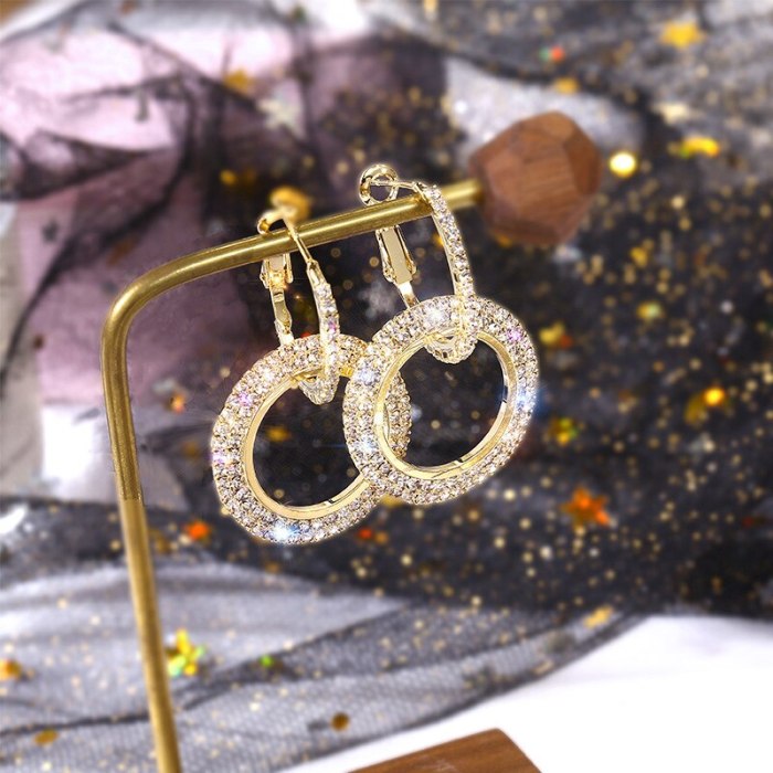 Wholesale Sterling Silver Pin Post New Earrings Diamond Geometric Circle Ear Studs Earrings for Women Jewelry Gift