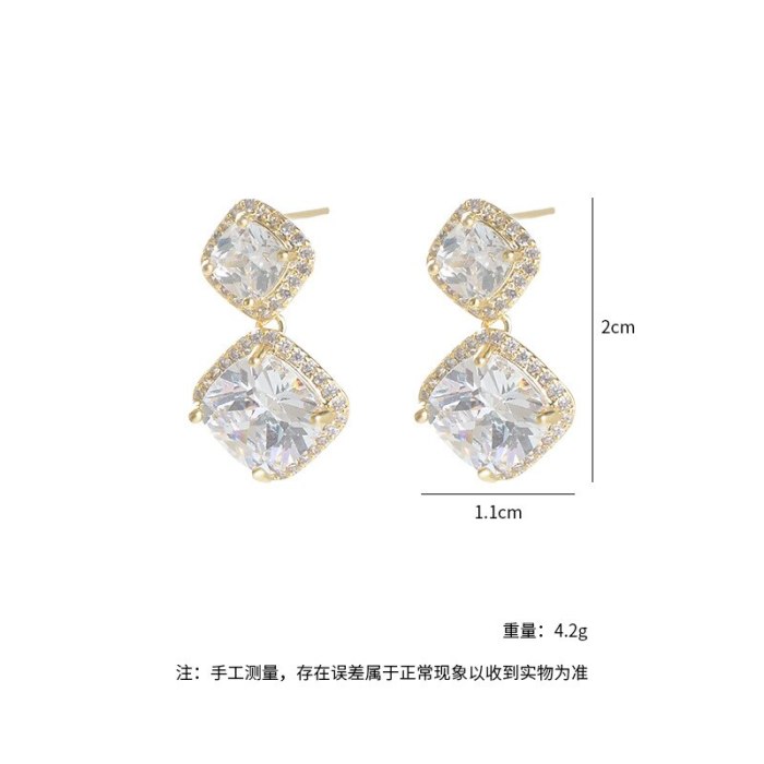 Wholesale Sterling Silver Pin Post Geometric Square Earrings Zircon Studs Female Women Accessories Jewelry Gift