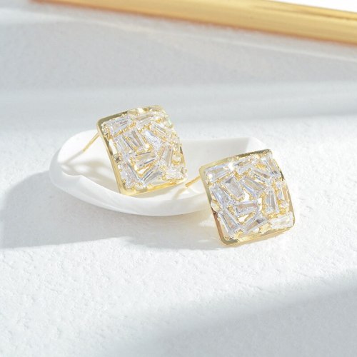 Wholesale Sterling Silver Pin Post Zircon Square Earrings Ear Studs Female Women Earrings Jewelry Gift
