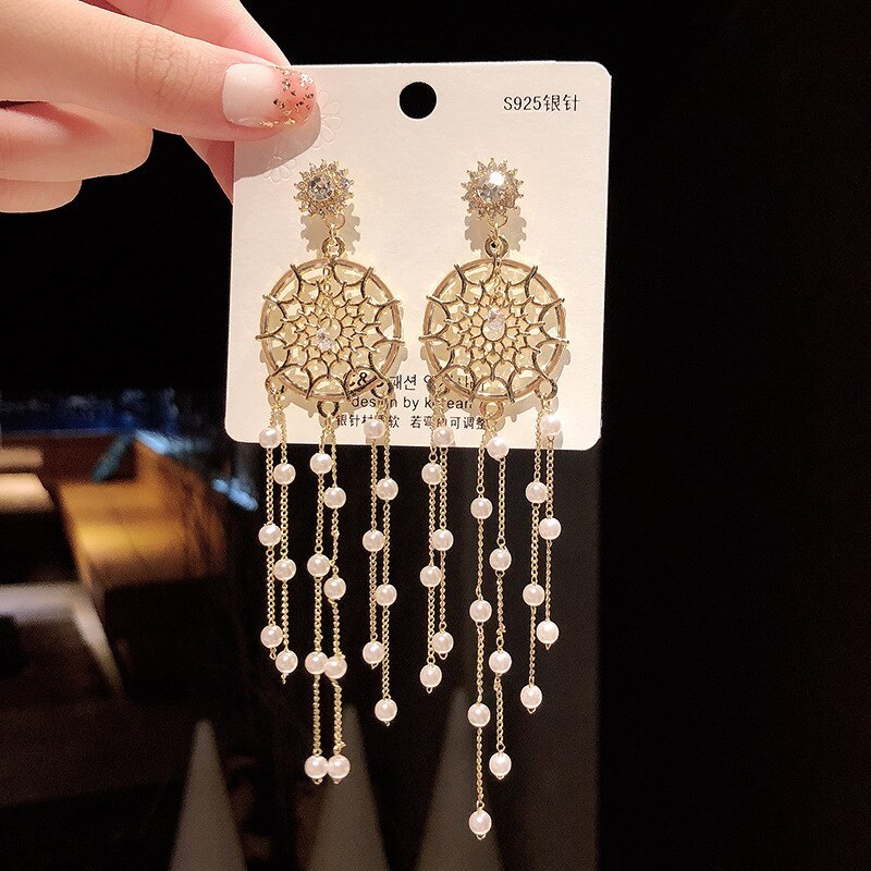 Wholesale 925 Silver Stud Earrings Women's Eardrops Long Pearl Tassel Earrings Eardrops Jewelry Gift