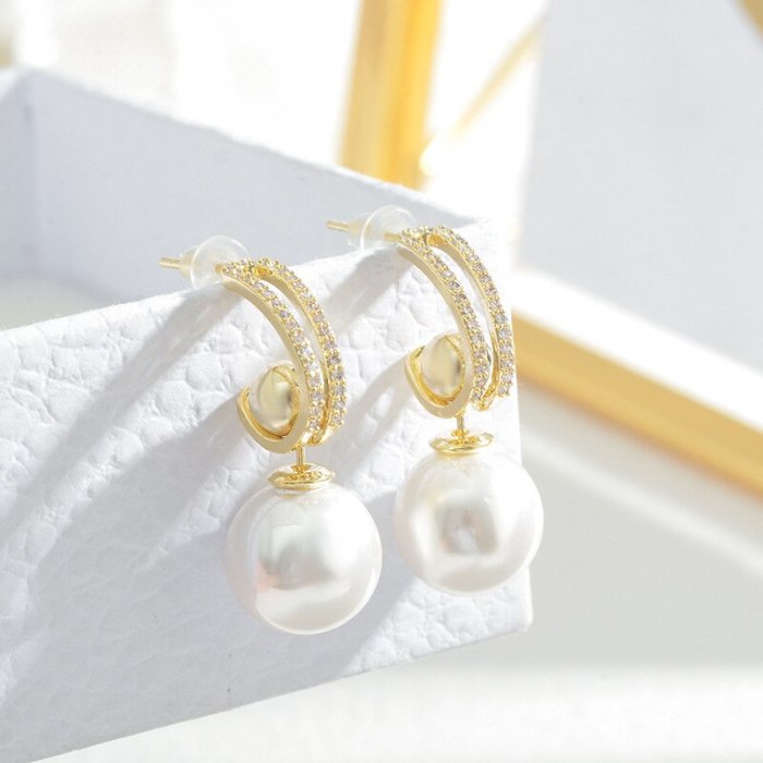 Wholesale Sterling Silver Pin Post Zircon Full Diamond Pearl Earrings Ear Studs Female Women Accessories Jewelry Gift